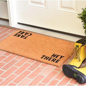 Natural Black HEY THERE TAKE CARE Printed Doormat
